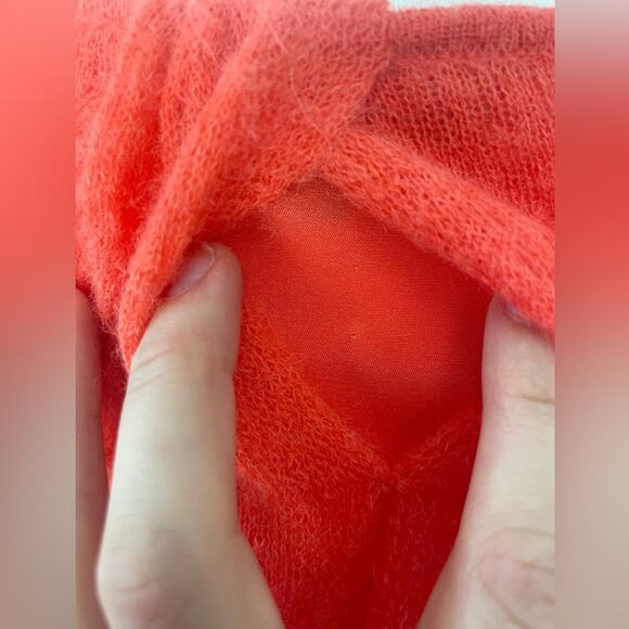 St. John Mohair, Alpaca, Silk Coral Pink Drape Oversized Burnout Sweater- Medium - Picture 13 of 13